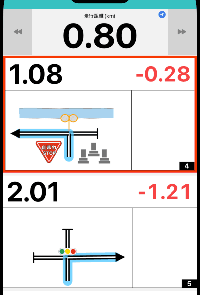 次のコマまでの残りの距離を表示する ONの状態
