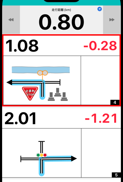 次のコマまでの残りの距離を表示する ONの状態